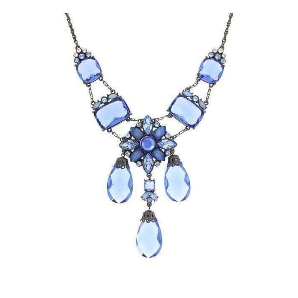 2028 by 1928 JEWELRY BLUE CRYSTAL 3‎ BRIOLETTE DROP NECKLACE 16"